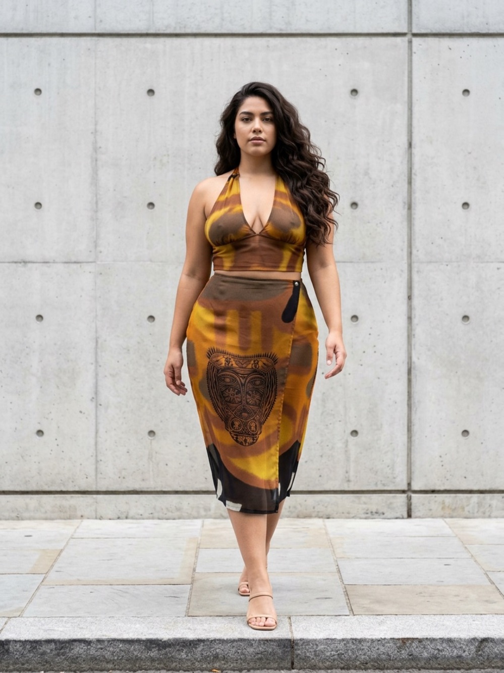 Alex Yu Sunset Ombre Tribal Print Midi Skirt